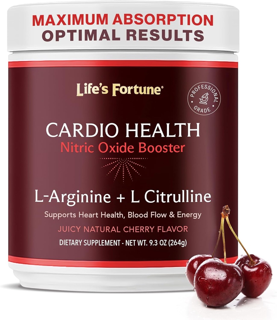 Life's Fortune 5000mg L- Arginine Supplement Powder & 1000mg L-Citrulline, Υψηλής ισχύος Nitric Oxide Health Booster, Αντοχή, Απόδοση προπόνησης, Φυσική γεύση κεράσι (20 υπηρεσίες)
