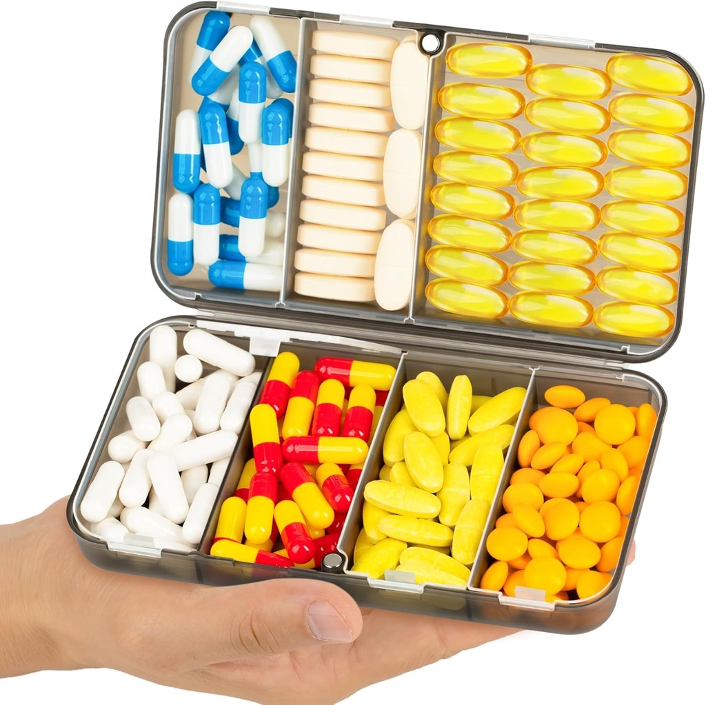 Yaklim Manyetik Seyahat Pill Organizer, Karşılaştırmalı Pill Box, Etiketlerle Büyük Vitamin Organizer, Daily Pill Case Medicine Organizer, Big Supplement Organizer Magnet Pill Konteyner Grey Grey Grey Grey Grey