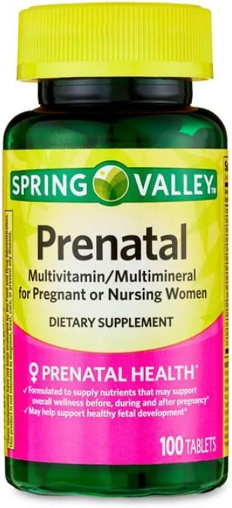 Hamile ve Hemşirelik Kadın Diyet Tamam Tabletleri için Prenatal Multivitamin/Multimineral, 100 Count