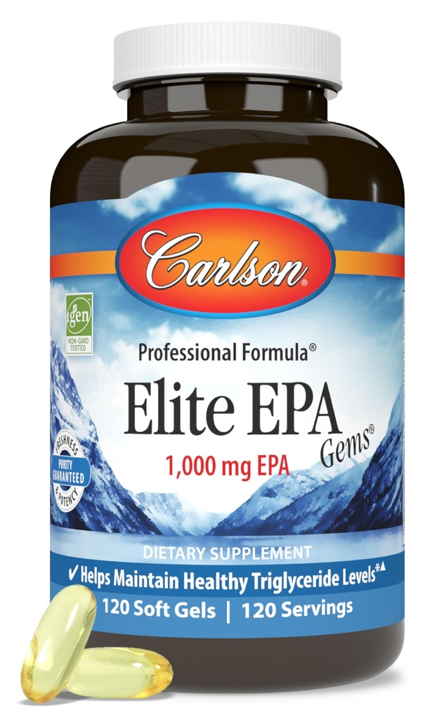 Carlson - Elite Gems, 1000 mg EPA Fish Oil, Wild-Caught, Norveç Fish Oil, Sustainable Sourced, Sağlıklı Triglyceride Seviyeleri Korumaya Yardımcı olur, 120 Softgels