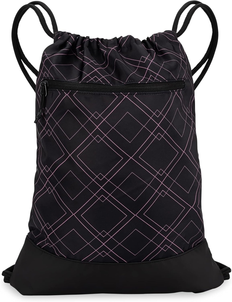 Gym Bag for Women | Dayanıklı Hafif Spor Cinch Backpack with Grafik Tasarıms | Gym and Sports | Black/Rose - Geometric