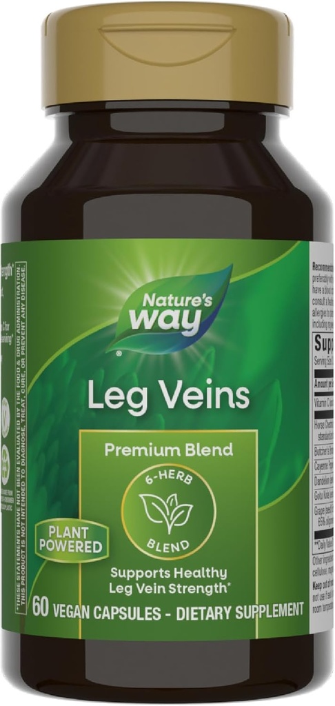 Nature's Way Leg Veins, Supports Health Leg Vein Strength*, 6Herb Mix, Horse Chestnut Extract and Dandelion Supplement, Gluten Free, 60 Vegan Capsules (Pazarlama May Vary)