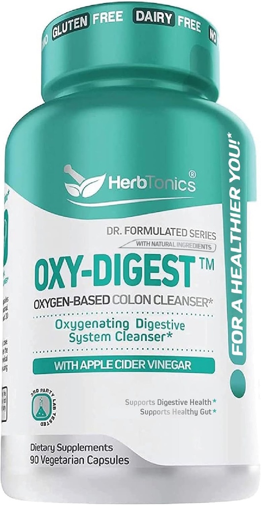 Herbtonics Oksijen Esaslı Kolon Temiz ve Detox Digestive System Formula | Apple Cider Vinegar | Colon Cleanser Pills for Yetişkinler | 90 Gluten Free Vegan Capsules