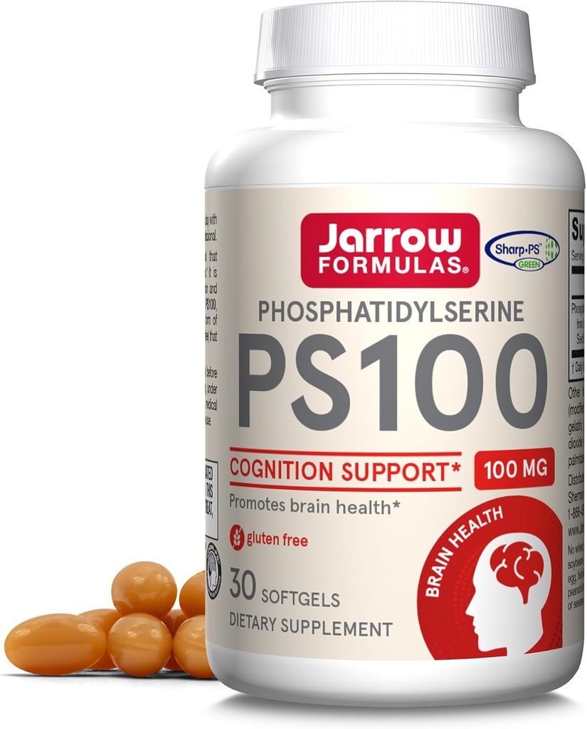 Jarrow Formulas PS100 Phosphatidylserine 100 mg, Beyin Sağlığı ve Biliş Desteği için Diyet Supplement, 30 Softgels, 10-30 Day Supply