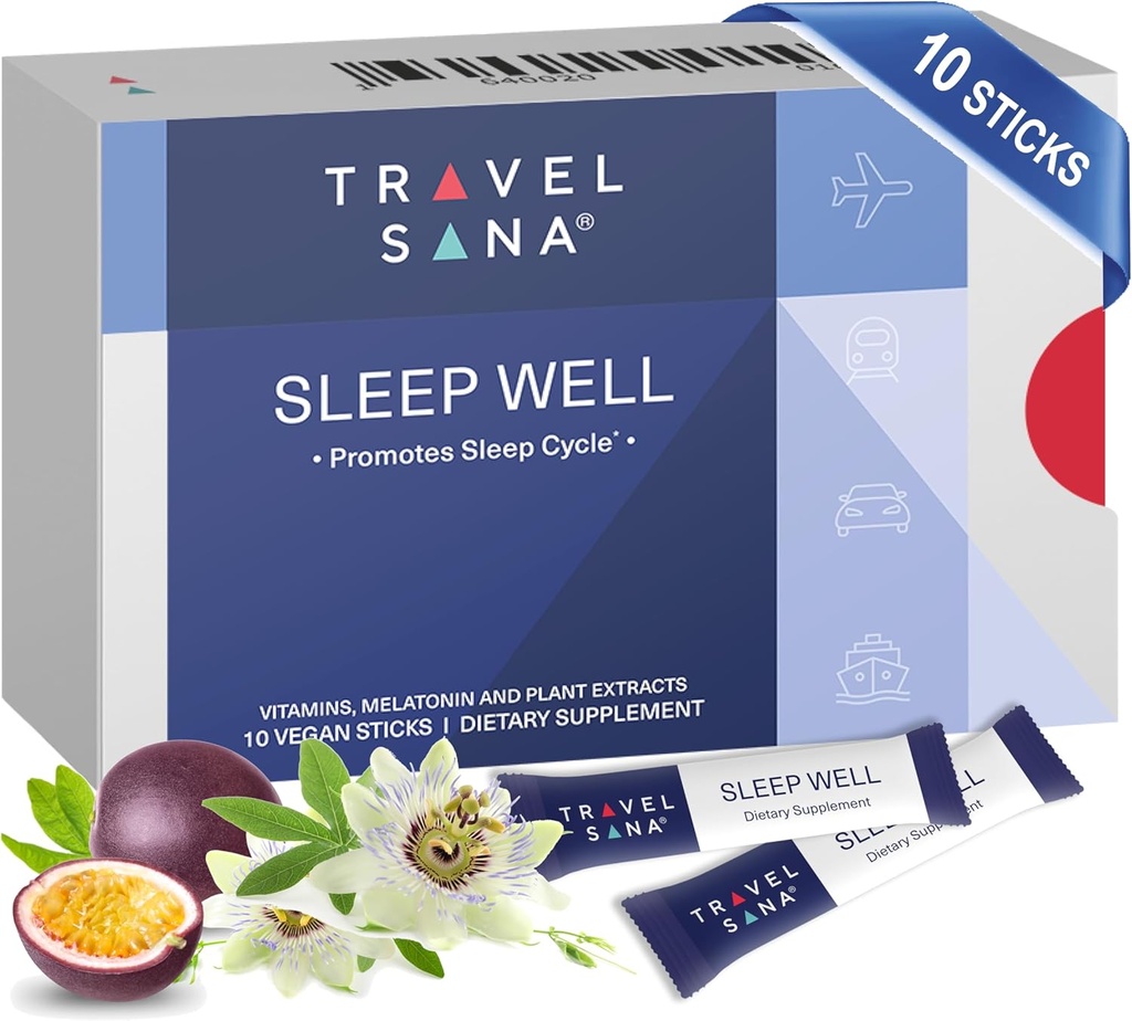 Sleep Well | Supports Jet Lag Relief for Travelers | Melatonin 1 mg, Passionflower Extract & Vitamins | Natural Sleep Support for Travelers | Hızlı Teklif | 10 Sticks