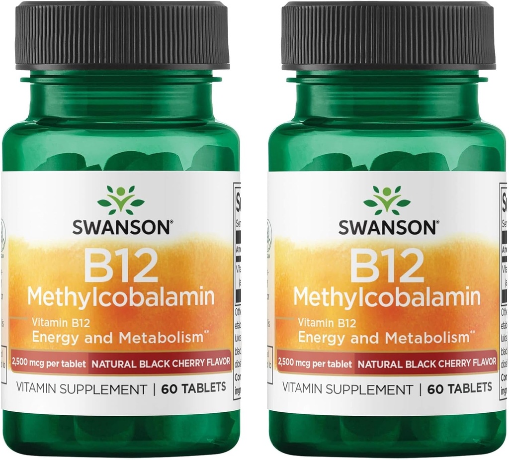 Swanson Vitamin B12 Torchcobalamin - Natural Black Cherry Flavored 2500 mcg 60 Tabs (2 Pack)