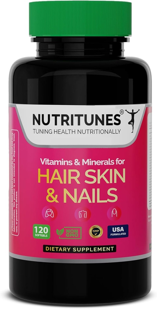 Hair Skin and Nail Vitamins–Biotin & Collagen Formula με Βιταμίνες Β, Ψευδάργυρο & Σελήνιο – Προάγει την αντοχή των μαλλιών, την ενυδάτωση του δέρματος & την υγεία των νυχιών – 120 Softgels