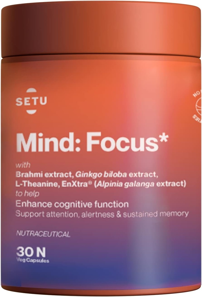 SETU Mind Focus Capsules | Brahmi, Ginkgo biloba, Ashwagandha ve L-Theanine| 30 Caps (Pack of 1)