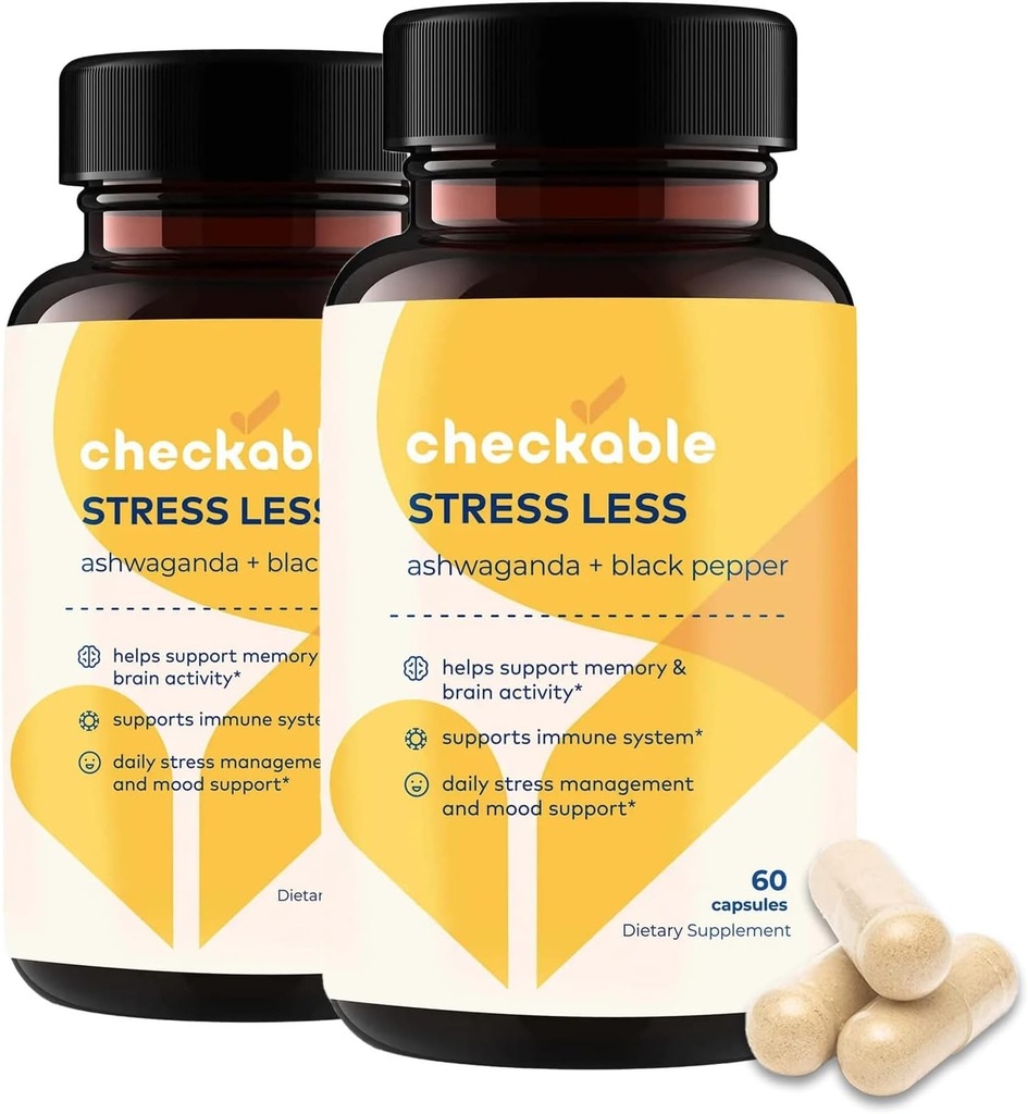 Checkable® Ashwagandha Supplements - Doğal Destekler Mood, Immune Health, Memory, and Focus - 1310 mg of Organic Ashwagandha and Black Pepper - 120 Capsules