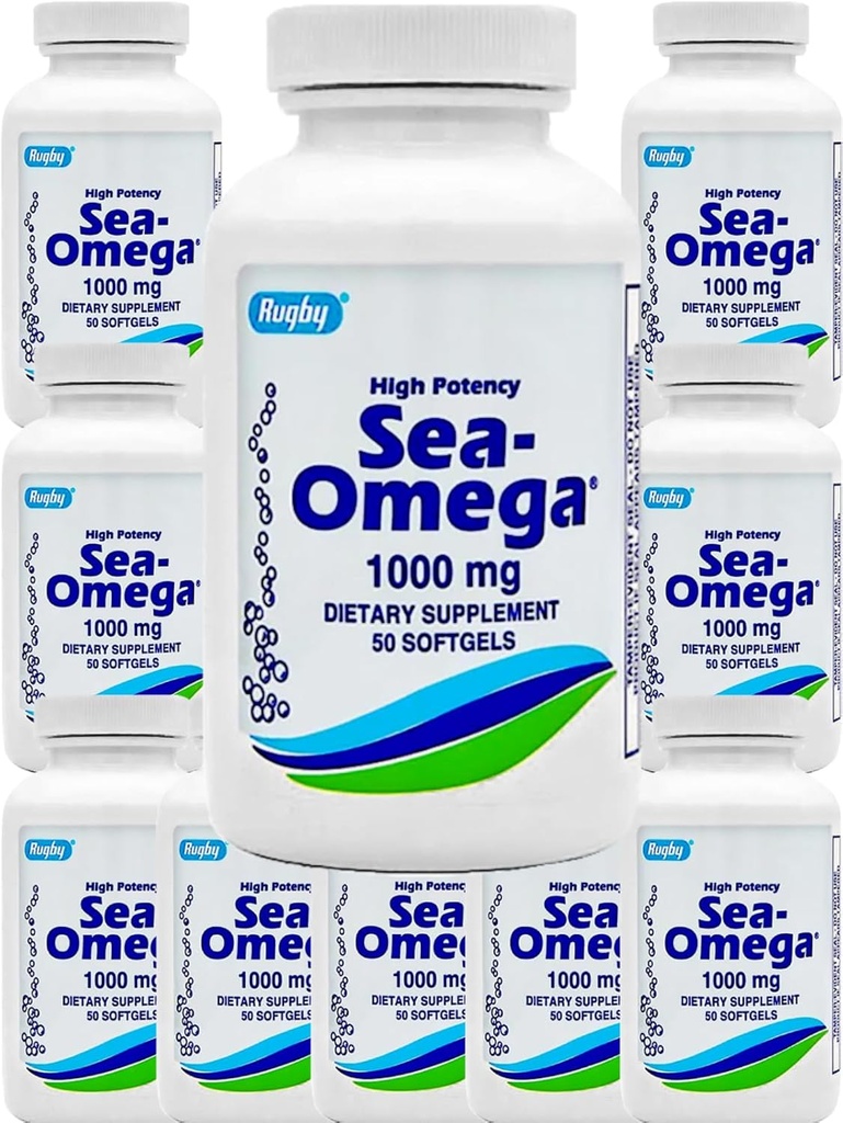 500 Softgels (10 Şişe) Yüksek Potency Rugby 1000 mg Natural Deep Sea Hiccupsless Fish Oil Omega-3 Fatty Acid (EPA 300 mg & DHA 200 mg) for Men & Women,Promotes Brain/Hair/Skin & Heart Health, Made in USA