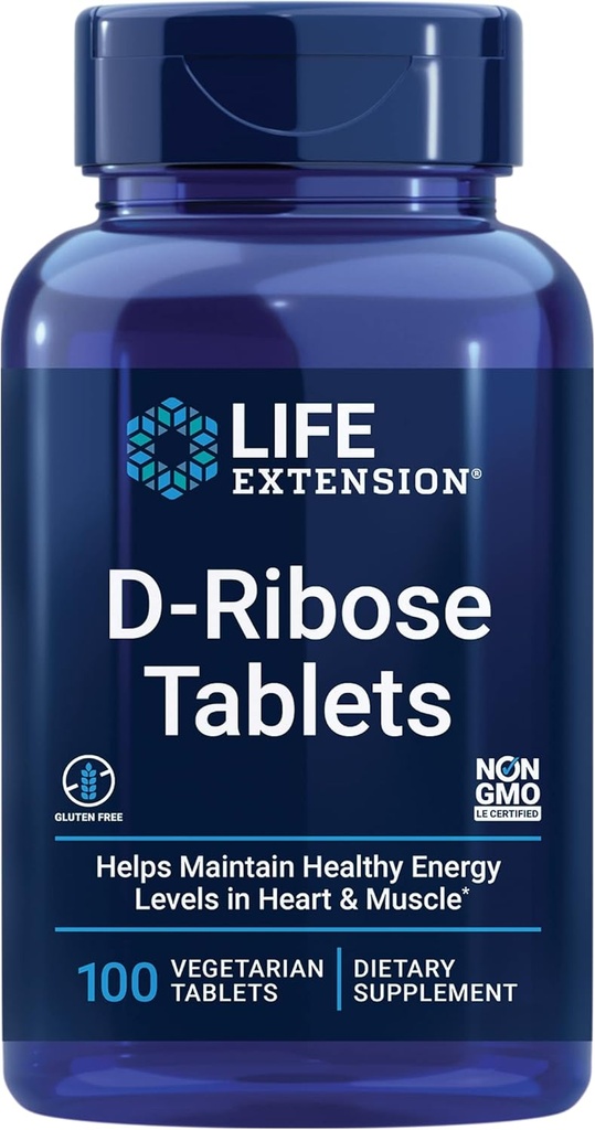 Life Extension D-Ribose Tabletleri, Plusuba, Kalp ve Kas'da Sağlıklı Enerji Seviyelerini Korumaya Yardım Ediyor, Encourages The Production of ATP, Gluten-Free, Non-GMO, Vegan, 100 Vegetarian Tabletler