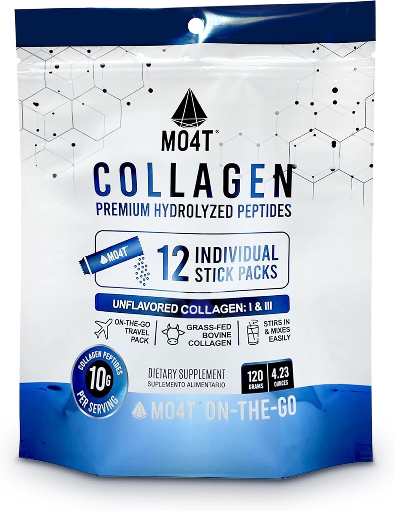 Hydrolyzed Collagen, - Collagen Travel Packets - Grass-Fed- Unflavored,-Portable Collagen Toz Ortaklar için, Saç, Skin & Nails -12 Sachets - Collagen Stick Packs