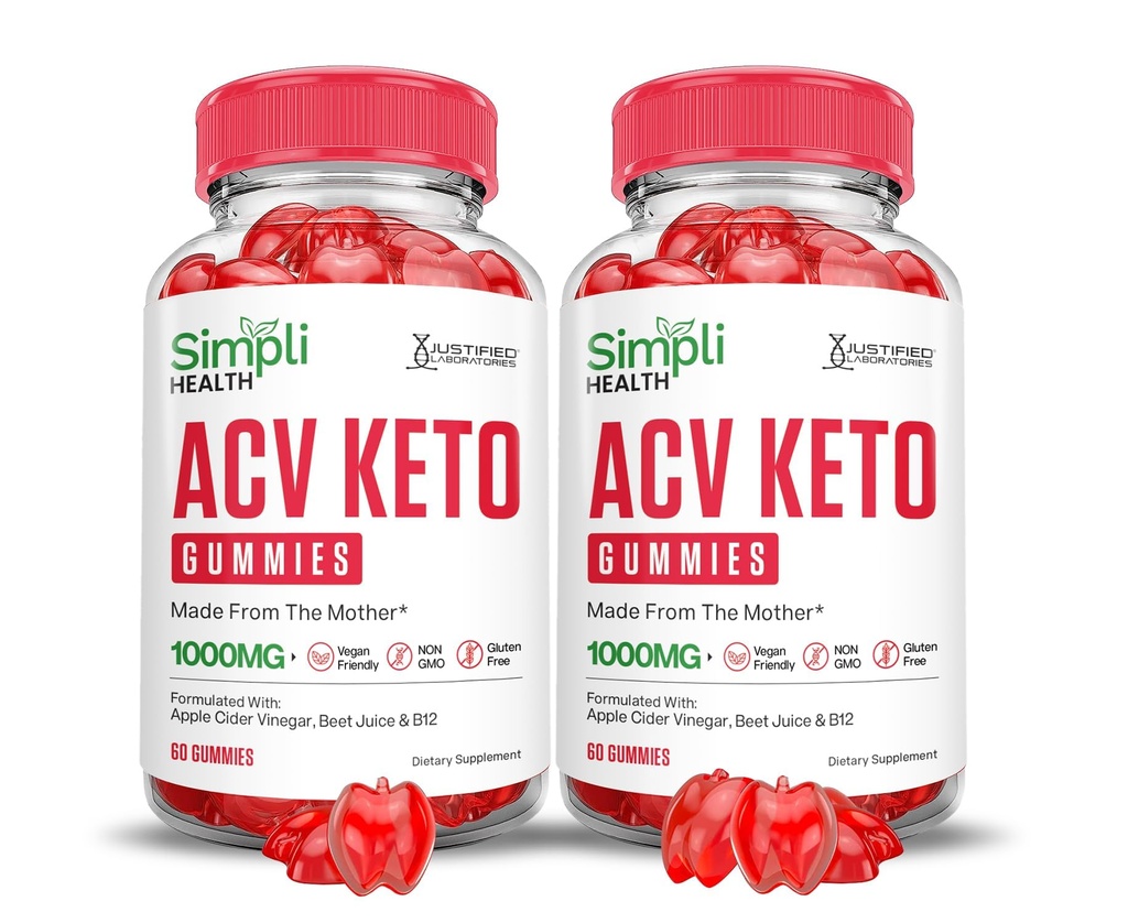 Justified Laboratories (2 Pack Simpli Health Keto ACV Gummies Advanced Formula 1000MG Apple Cider Vinegar Formula 2, Pomegranate Beet Juice B12 Vegan Non GMO 120 Gummys