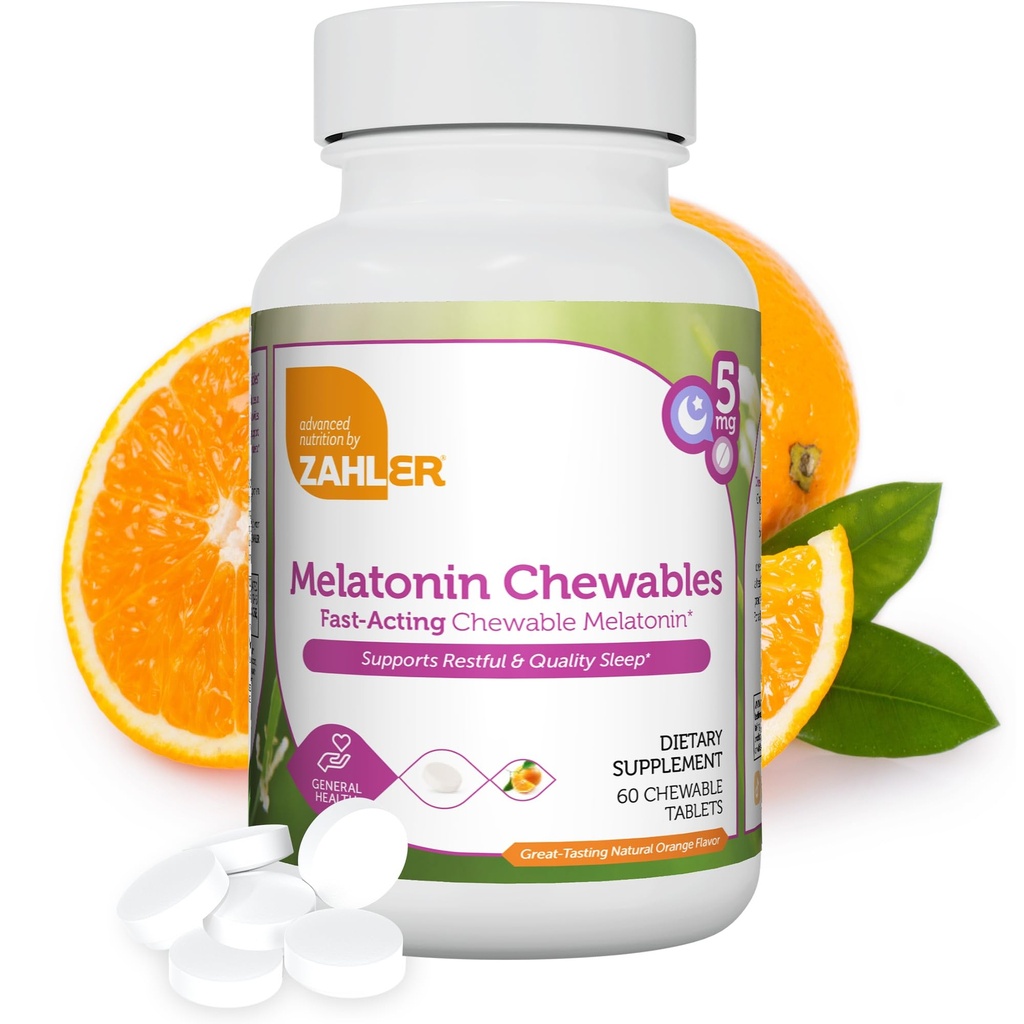 Zahler Melatonin 5 mg Tabletleri - Hızlı Çekilebilir Melatonin 5 mg Tabletleri - Delicious Orange Flavor - Supports Restful and Quality Sleep - Kosher Non GMO Made in USA Diyetary Supplement, 60 Counting