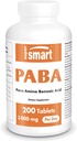 Supersmart - PABA Supplement 3000mg per Day (para-AminoBenzoic Acid) - Natural B Complex Vitamin - Water Soluble PABA | Non-GMO & Gluten Free - 200 Tablets