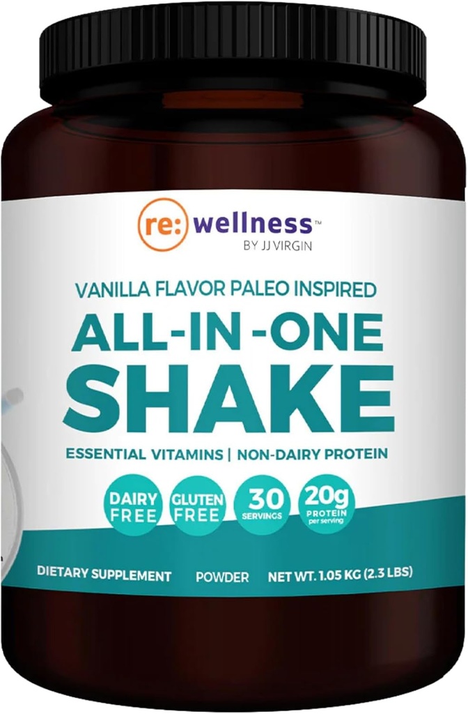 Reignite Wellness by JJ Virgin | Vanilla Paleo-Inspired All-in-One Shake | Gluten Free + Dairy Free Protein Powder | Contains 20G of Beef Protein with Vitamins, Minerals, Amino Acids | 30 Servings