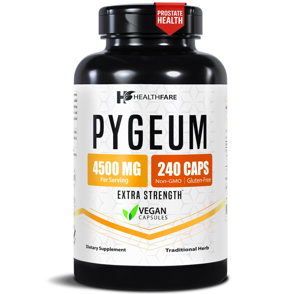 Healthfare Pygeum Supplement, 4500 mg | 240 Vegan Capsules | Ultra Standardized Bark Extract | Herbal Supplement | Non-GMO & Gluten-Free | Made in the USA