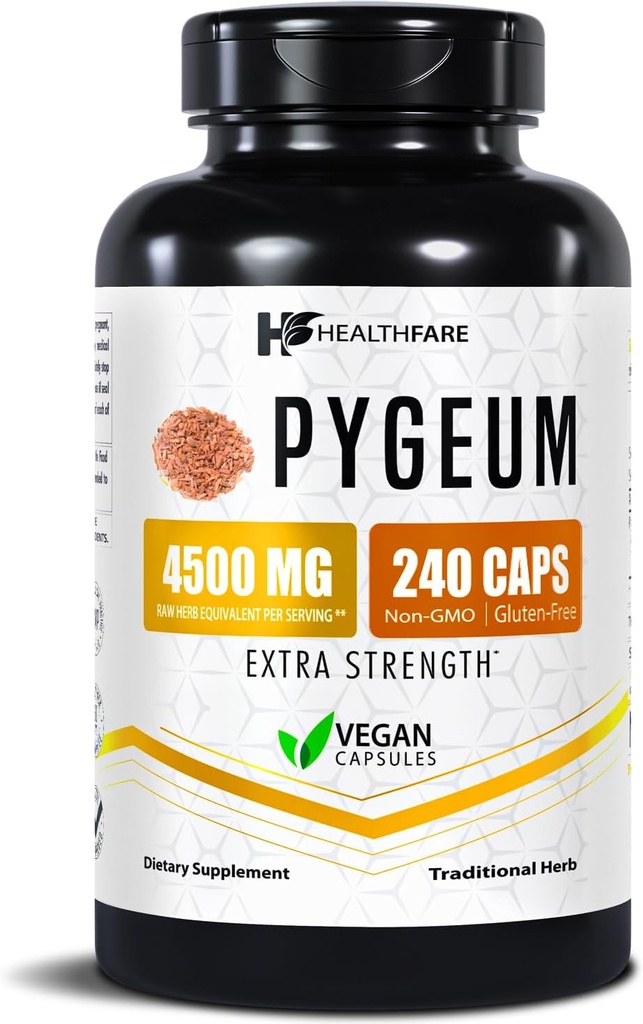 Healthfare Pygeum Supplement, 4500 mg | 240 Vegan Capsules | Ultra Standardized Bark Extract | Herbal Supplement | Non-GMO & Gluten-Free | Made in the USA