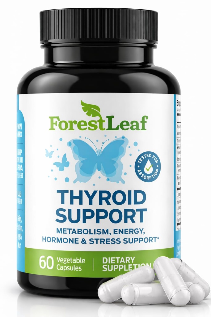 Tiroid Iodine ile Kadınlar ve Erkekler için Destek - Enerji, Focus & Güç Tiroid Tamam - Tüm Doğal Herbal Mineral ve Vitamin Kompleksi B12, çinko, Selenium, Ashwagandha - 60 Vegetarian Capsules