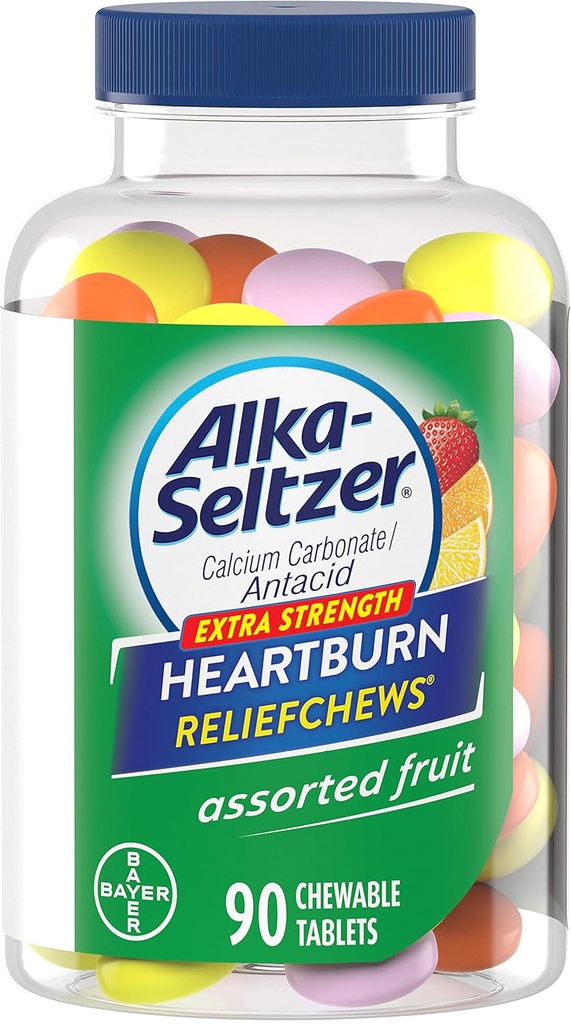 Alka-Seltzer Extra Strength Heartburn ReliefChews - Ανακούφιση του Heartburn, οξύ δυσπεψία και Sour Stomach - Ποικιλία Λεμόνι, Πορτοκαλί Φράουλα Γεύσεις - 90 κόμης