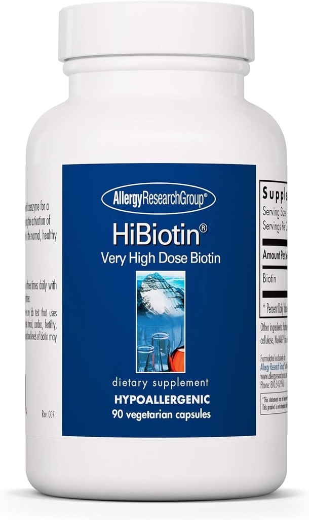 Alerji Araştırma Grubu HiBiotin Supplement - Ekstra Kuvvet Biotin Pills, Vegetarian Capsules, Hipoallergenic, Gluten Free - 90 Kont