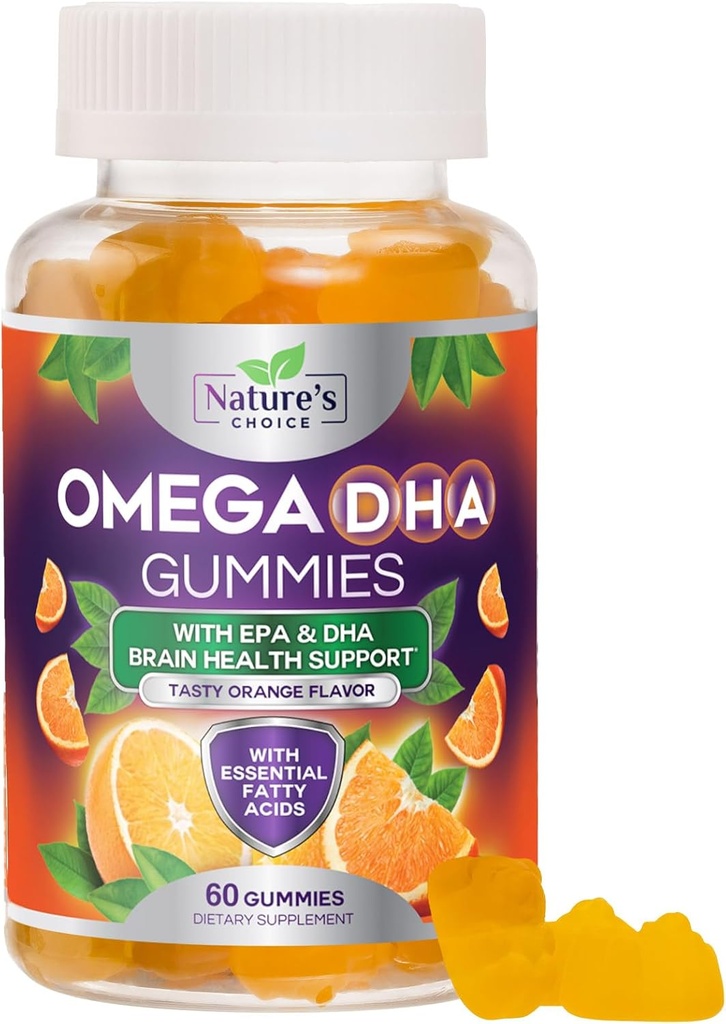Omega 3 Fish Oil Gummies - Triple Strength Omega3 Gummy - DHA & EPA Fatty Acids for Heart Health, Joint & Brain Support, Nature's High Ab Omega Fish Oil Supplement, Orange Flavor- 60 Gummies