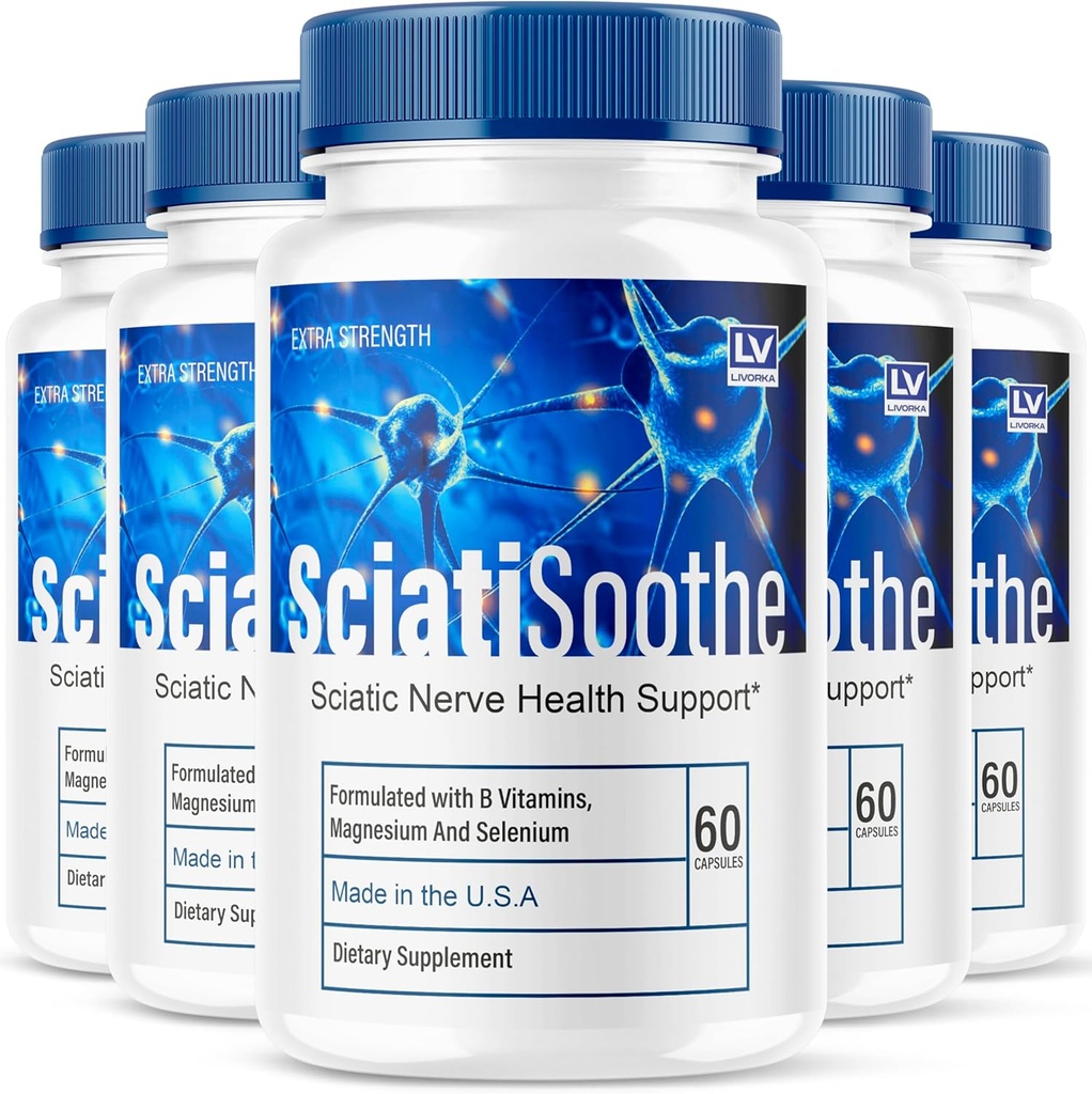 LIVORKA (5 Pack) Sciatisoothe - Sciatisoothe Supplement, Sciati Soothe, Sciatisoothe Vitamins, Sciatisooth, Sciati Soothe Supplement, Sciati Soothe Capsules, Sciati Sooth, 5 Ay boyunca 300 Capsules