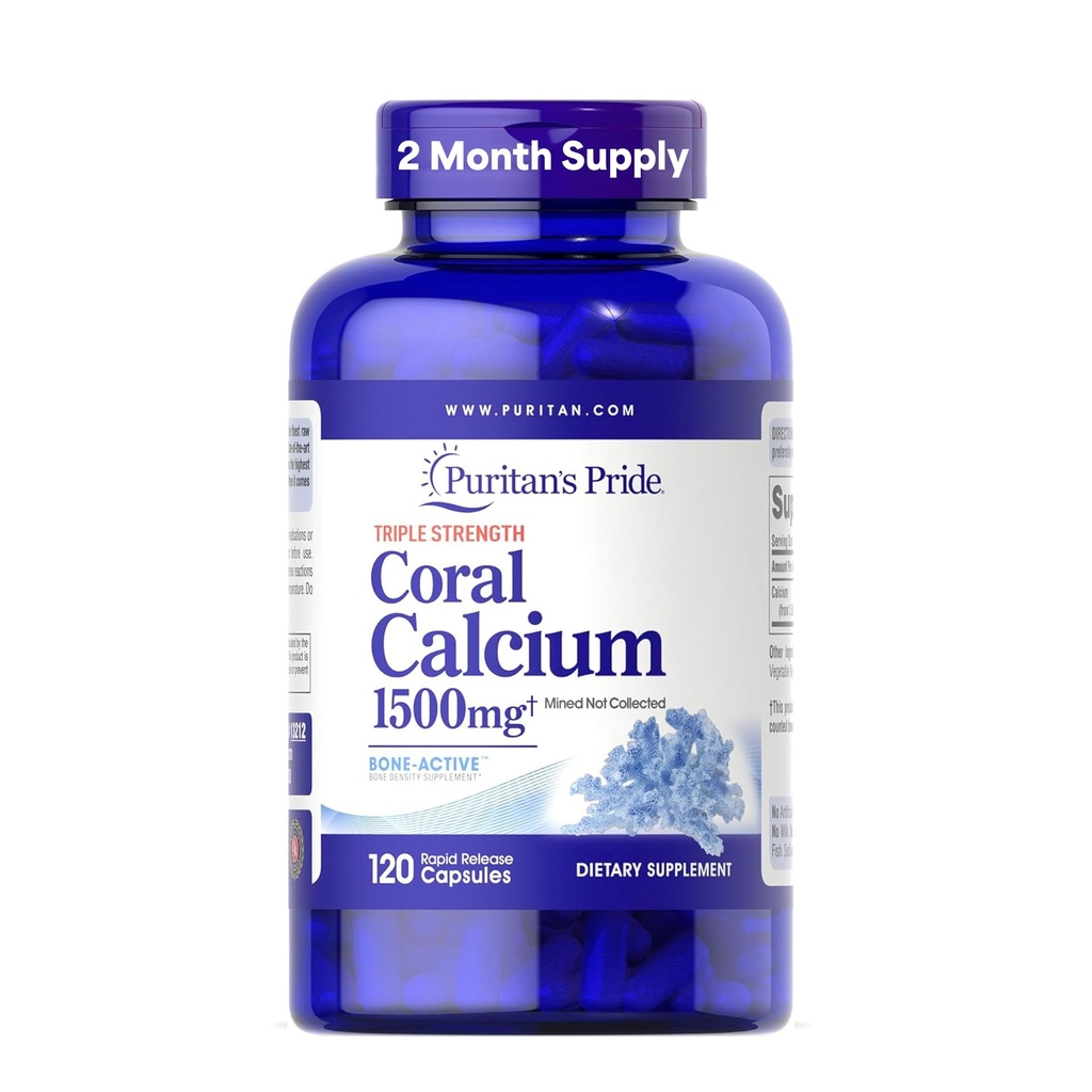 Puritan's Pride Triple Strength Coraluba 1500 mg with Bone-ActiveTM, Diyetary Supplement for Heart, Nerve, and Muscle Support, 2 Ay Supply, 120 Hızlı Yayın Kapsülleri