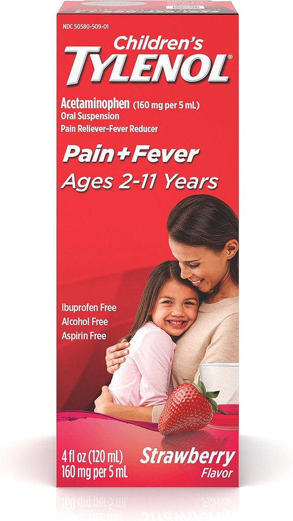 Çocuk Tylenol Oral Suspension Medicine, Kids' Sıvı Tıp Ağrısı Soğuk + Flu Belirtileri, aspirin-, Ibuprofen- Alkol- Free, Strawberry, 4 fl. oz