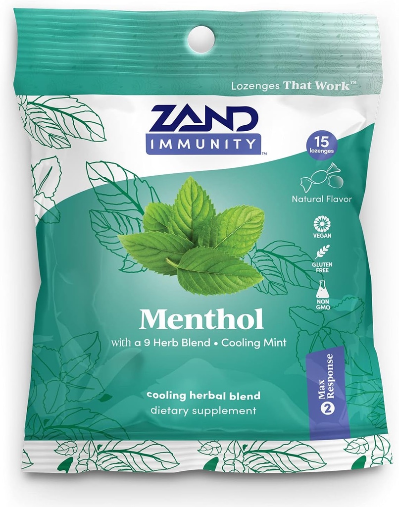 ZAND Immunity Menthol HerbaLozenge Cough Drops | Peppermint, Eucalyptus, Herb Mix | No Corn Syrup (15 Lozenges)