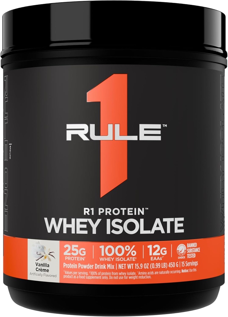 Kural 1 R1 Protein Whey Isolate - 25g protein & 6g BCAA Özel olarak Workout Recovery için Kaynaklar (1 Pound*, Vanilla Creme)