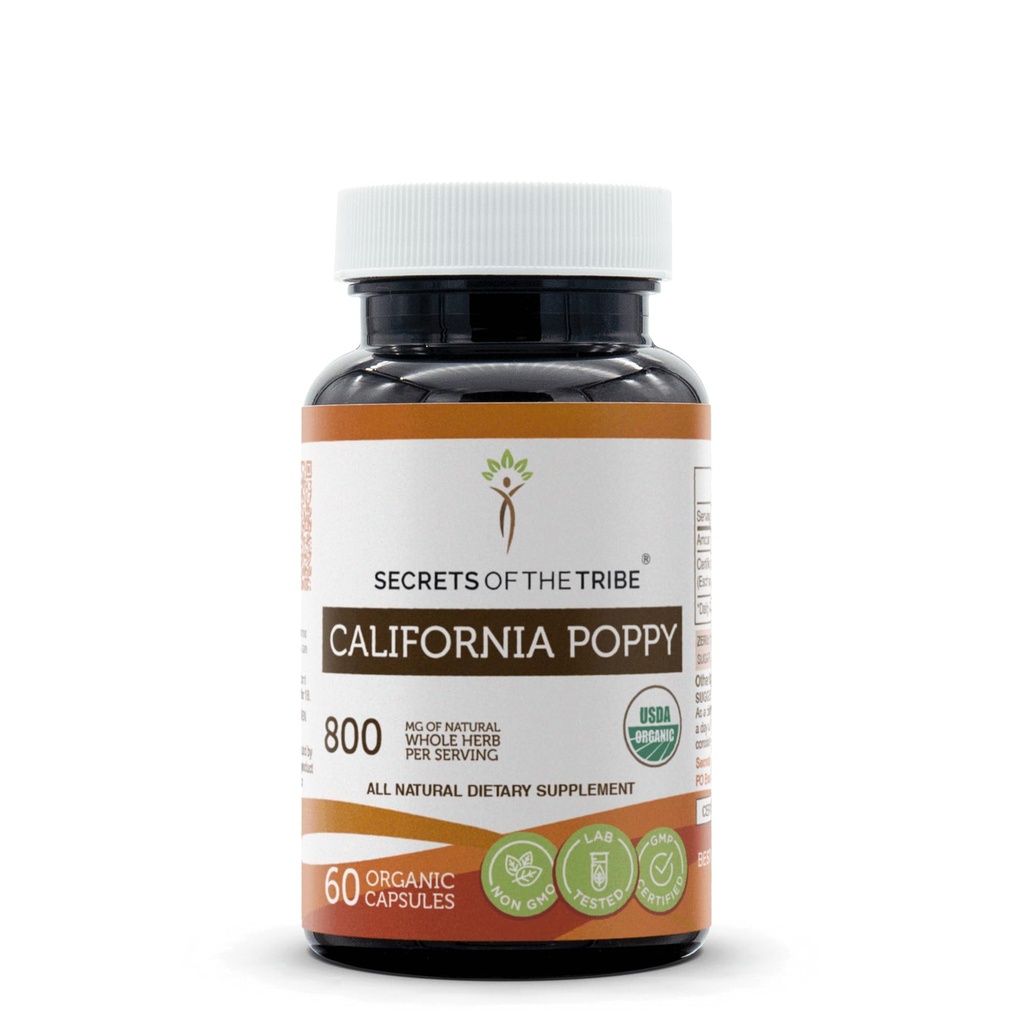 Tribe California Poppy USDA Organik 60 Capsules'in Sırları | Vegetarian Capsules ve Sertifikalı Organik Kaliforniya Poppy (Eschscholzia Californica) Herb ve Çiçek (60 Capsules)
