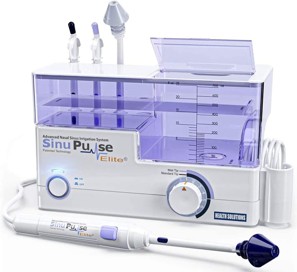 SinuPulse Elite Advanced Nasal Irrigation System with 30 SinuAir Saline Packets, Pulsating Nasal Congestion Relief & Sinus Rinse Machine, More effective Than Neti Pot or Nose Spray