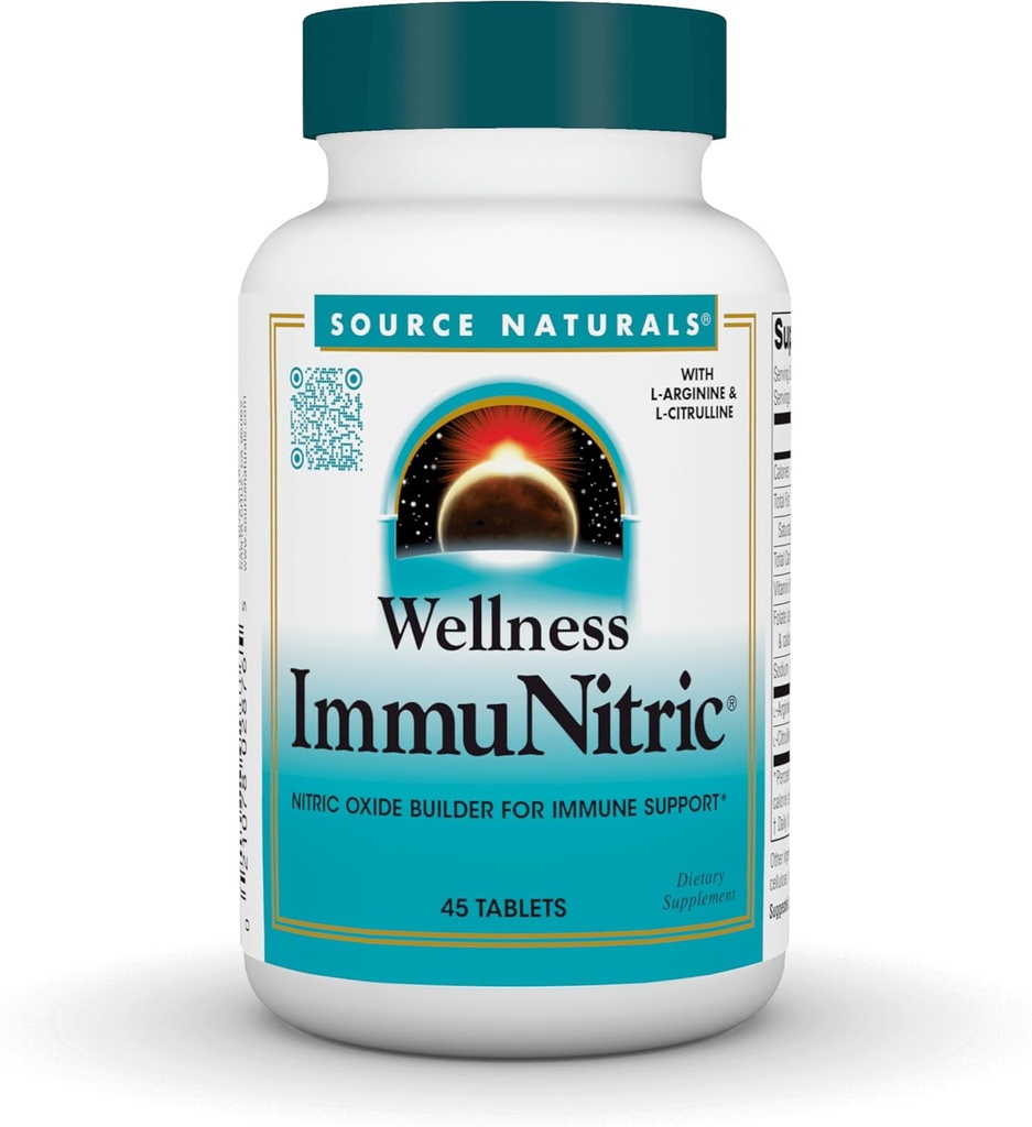 Source Naturals Wellness Immunitric, Nitric Builder for Immune System Support*, L-Arginine & L-Citrulline - 45 Tabletler