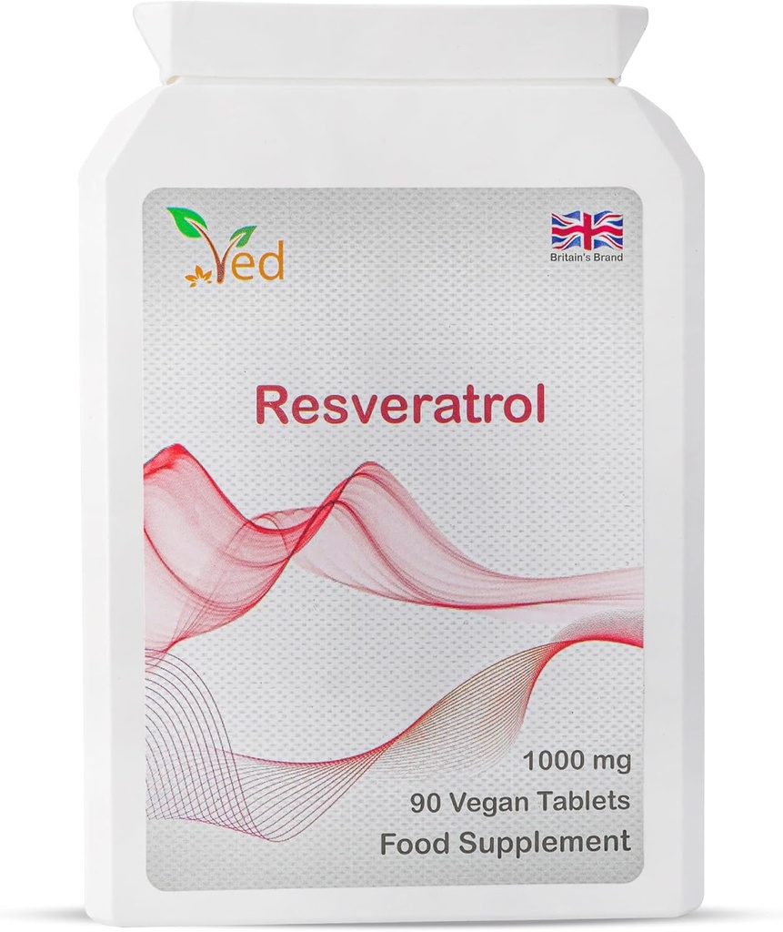 Ved RESVERATROL 1000 mg 90 Tablet, Potent Antioksis &, Anti-Aging, Cardiovascular Support, 90 Day Supply per Şişe.