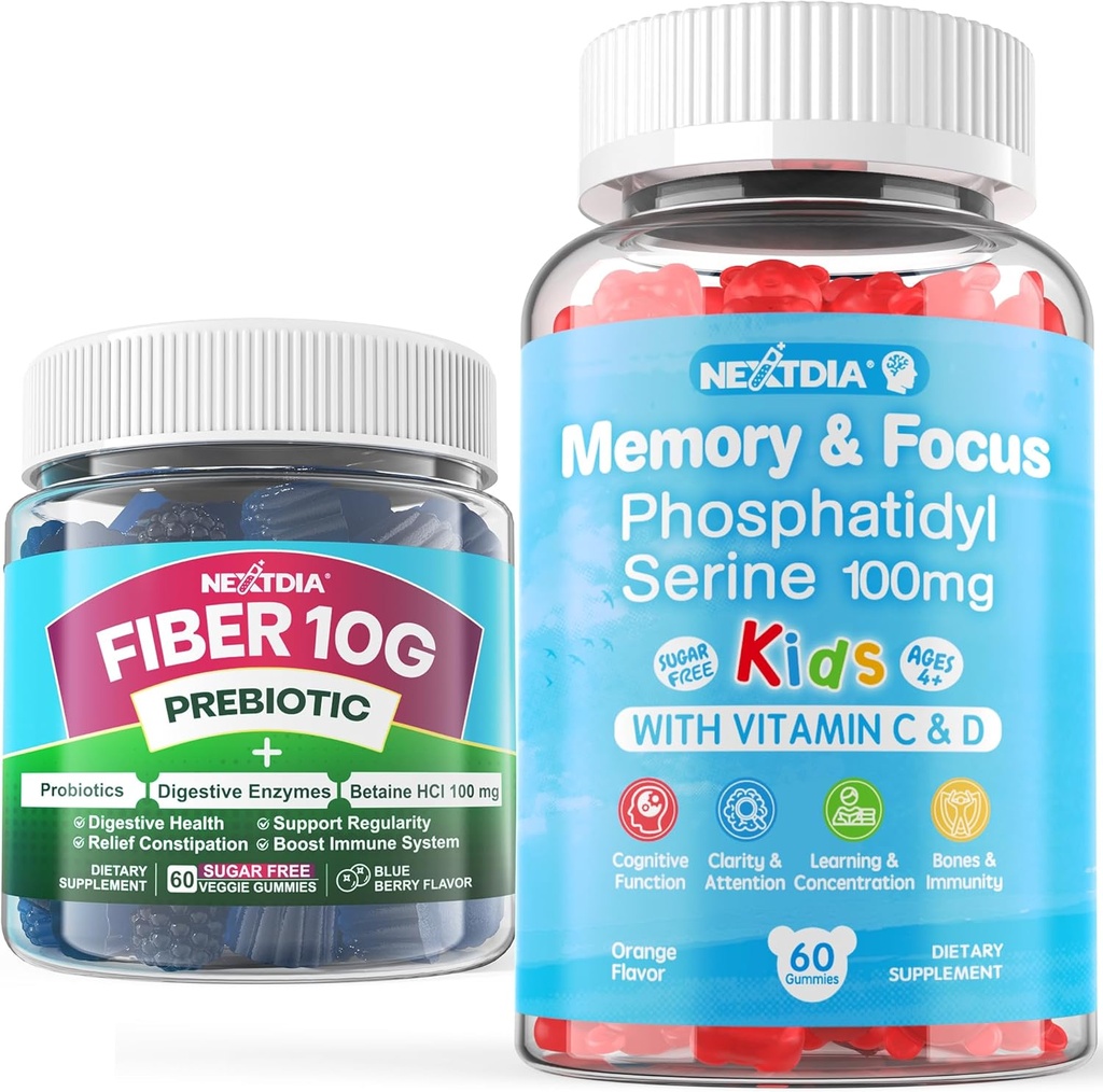 Çocuklar için Şeker Ücretsiz Phosphatidylserine Gummies + Yetişkinler için Fiber Gummies