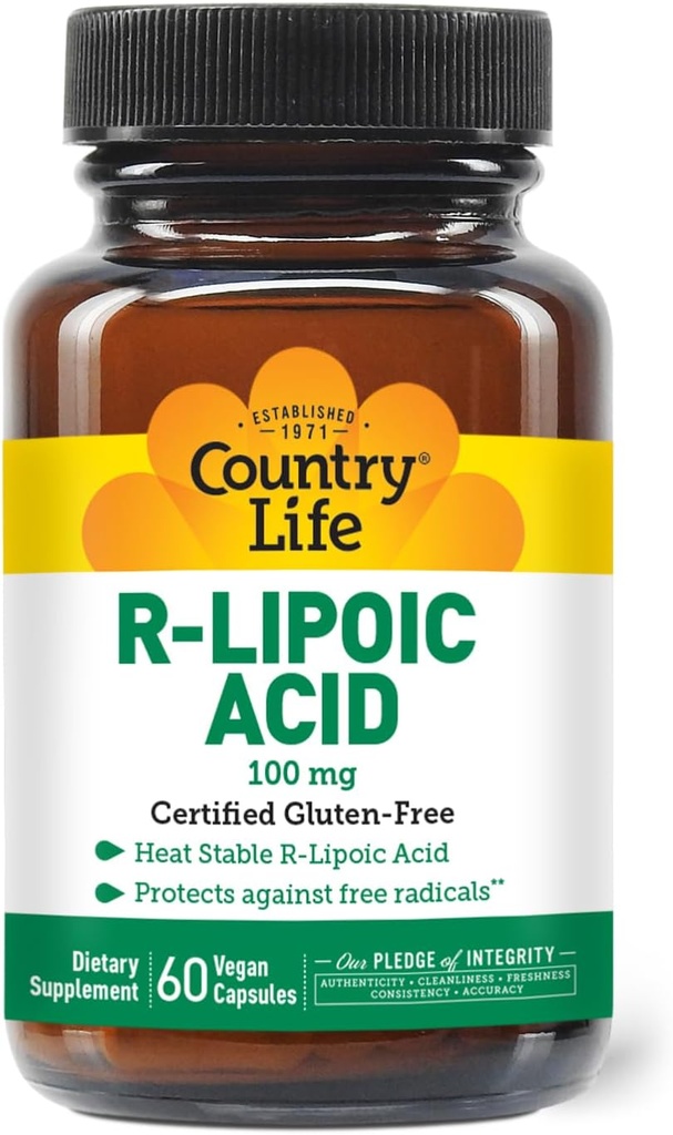 Country Life R-Alpha Lipoic Acid Kompleksi 300 mg - Alfa-Lipoic Acid 270 mg & R-Lipoic Acid 30 mg - Antioksi Support - No Yeast, Corn, Buğday, Soy, Gluten, Milk - Alfa Lipoic Asit Supplement