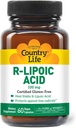 Country Life R-Alpha Lipoic Acid Kompleksi 300 mg - Alfa-Lipoic Acid 270 mg & R-Lipoic Acid 30 mg - Antioksi Support - No Yeast, Corn, Buğday, Soy, Gluten, Milk - Alfa Lipoic Asit Supplement