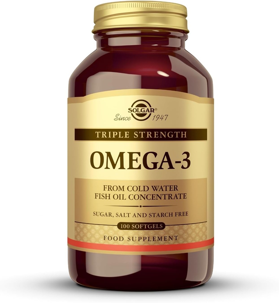 Solgar Triple Strength Omega-3 950 mg, 100 Softgels - Supports Cardiovascular, Ortak & Skin Health - Kalp Sağlıklı Tamam - Temel Fatty Asits - GMO, Gluten Free, Dairy Free - 100 Count
