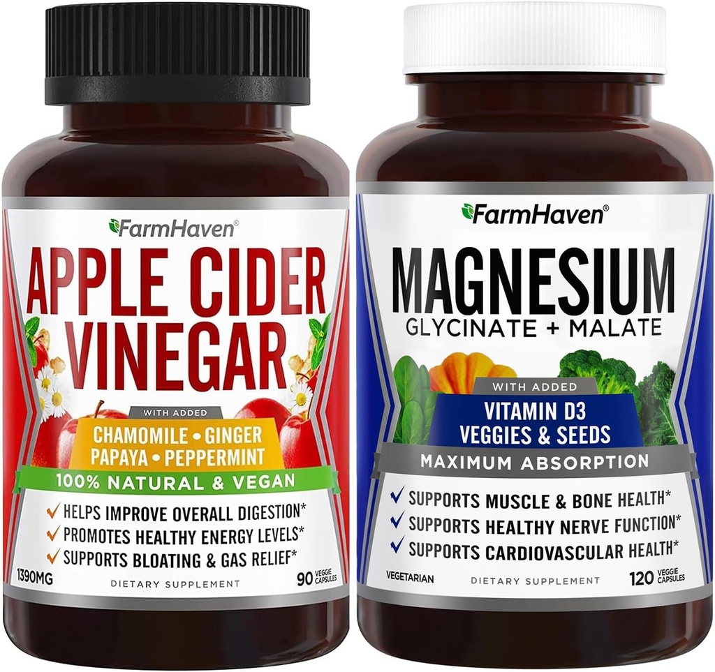 Farm Haven Magnezyum Glycinate & Malate Kompleksi ve Apple Cider Vinegar Capsules