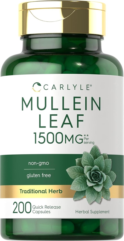 Carlyle Mullein Leaf Extract 1500 mg | 200 Capsules | Verbascum Thapsus | Non-GMO, Gluten Free Supplement Supplement