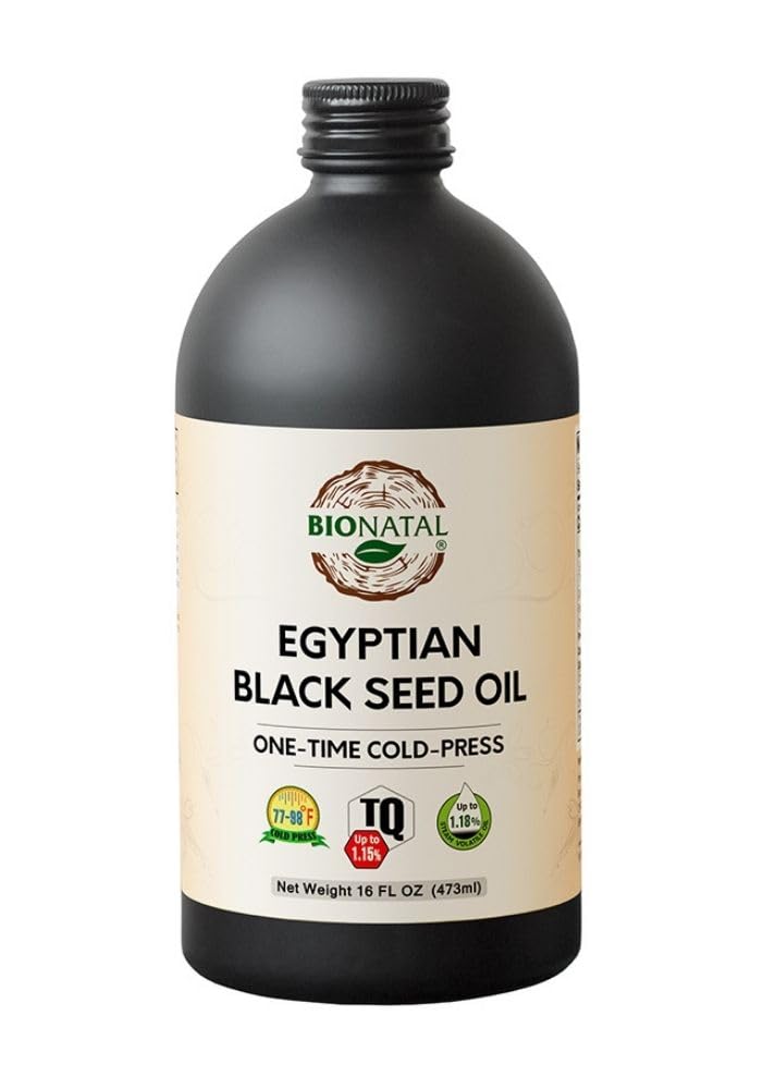 BioNatal Mısır Siyah Tohum Yağı - Soğuk Basınlı Nigella Sativa Siyah Cumin Tohum Petrolünü Üretmek, Unrefined & Non-Filtered, High TQ Up to 1.15% – Supports Immune System, Digestion & Commons 16oz Glass Oil, Unrefined & Non-Filtered, High TQ Up to 1.15% – Supports Immune System, Digestion & Commons 16oz Glass