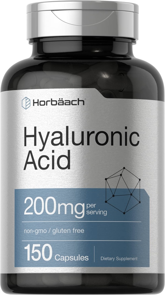 Horbäach Hyaluronic Acid Supplement | 200 mg | 150 Capsules | Non-GMO ve Gluten Free Supplement Supplement