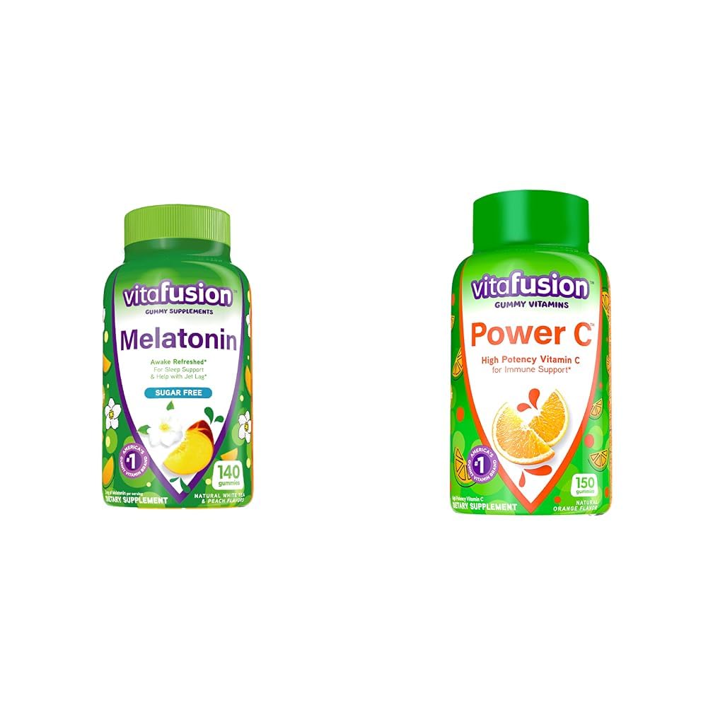 Vitafüzyon Melatonin 140ct Power C Vitamin C Gummies 150ct Immune Support Orange Flavor