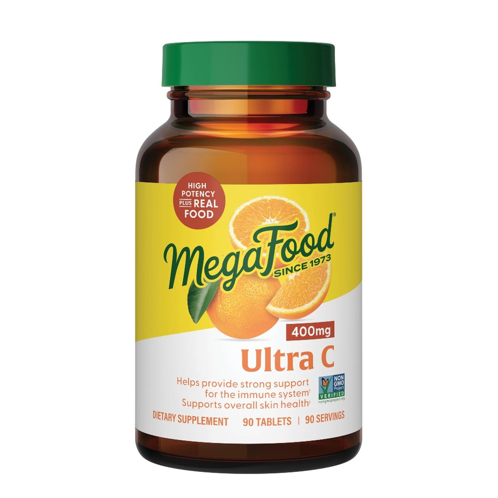 MegaFood Ultra C 400 mg - Vegan Immune Support Supplement with Vitamin C, Made with Real Food Including Broccoli, Carrot, Cranberry & Brown Rice, Gluten-Free, Kosher - 90 Tablet, 90 Hizmet