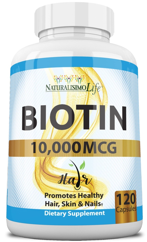 Biotin 10.000 mcg High Potency - Natural Hair, Skin, Nail & Metabolism 120 Capsules