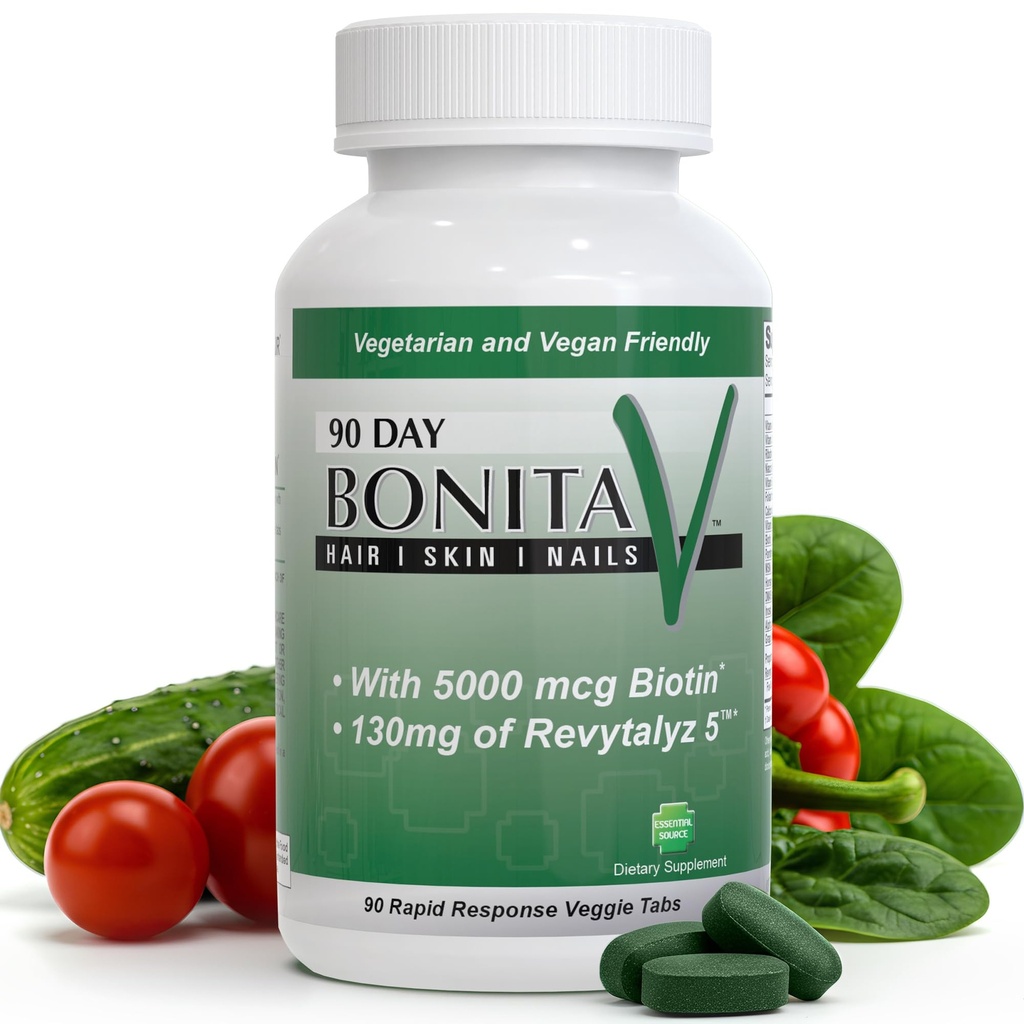 Essential Source Biotin (Biotina Vitaminas) - Hair Skin Nails Vitamins for Women & Men - 5000 mcg - Hair Growth Support Supplements - 90 Tablets - with Revytalyz 5, Vitamin A, C, B12 - Made in USA