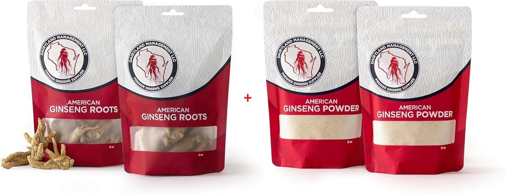 Dairyland American Ginseng Roots and Powder - 16 oz Pack Each of Wisconsin Ginseng – Direct from Farmer to Consumer 西洋参