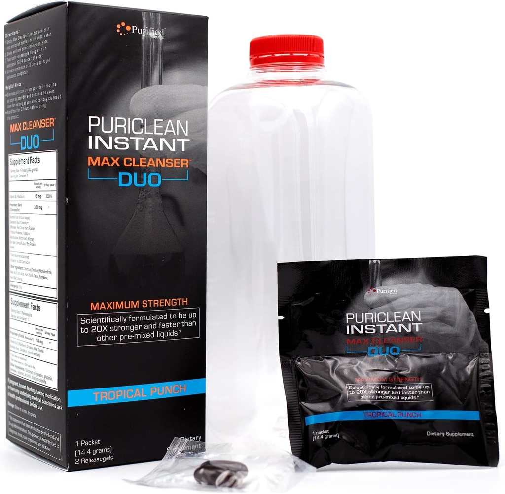 Wellgenix Purite Instant Max Cleanser Duo, 20X Güçlü Hızlı Toz ve Softgels, Tropikal Punch Flavor, Premium Herbal Cleanse Detox, Extreme Toxin Seviyeleri için ideal, 1 Packet & 2 Releasegels