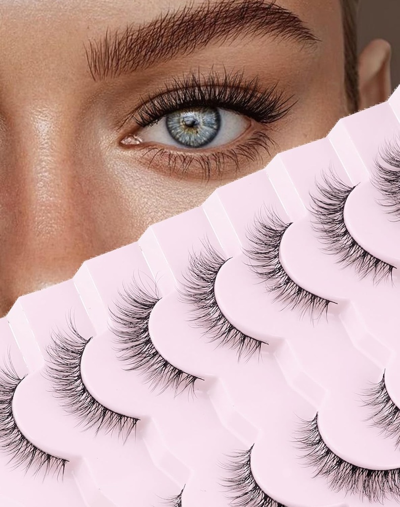 Sadece tüm Natural Lashes Wispy Lashes Natural Look false Eyelashes Natural Flared Eyelashes false Eye Lashes Soft Fluffy Lashes 7 Pairs D1 Natural (6-13MM)
